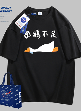 NASA SOLAR新款夏季卡通鹅印花重磅短袖纯棉上衣宽松T恤男休闲