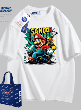 NASA联名款新款夏季情侣男女同款青春流行卡通印花休闲纯棉短袖潮
