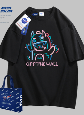 NASA新款夏季卡通印花情侣美式纯棉宽松透气重磅短袖圆领T恤潮牌