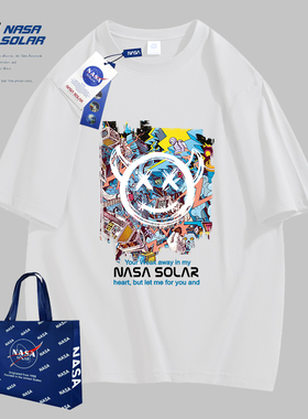 NASA官方联名款2026夏季情侣纯棉男女款宽松上衣圆领短袖T恤潮牌