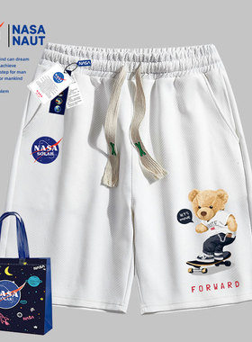 NASA五分裤休闲小熊印花新款裤子运动男女夏季短裤直筒百搭美式潮