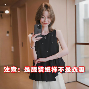 衬衫圆领无袖上衣女夏新款直筒套头小衫纸样裁剪图纸打版样版放码