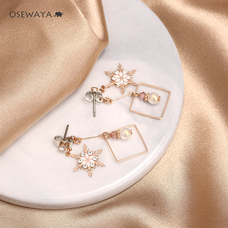 日本OSEWAYA几何雪花耳钉女小巧前后式耳环时尚2020年新款潮甜美