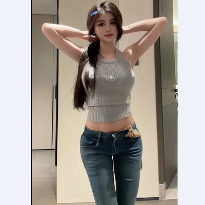 低腰修身弹力显瘦女九分牛仔裤