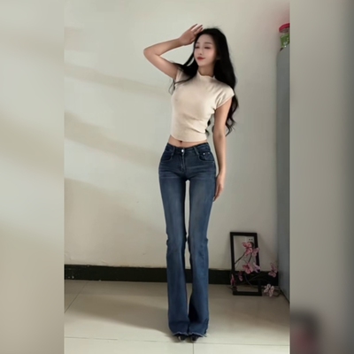 复古牛仔喇叭裤自然腰显腿长