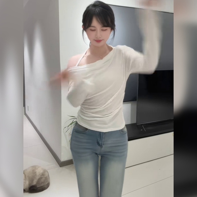 复古高腰自然腰显腿型牛仔喇叭裤