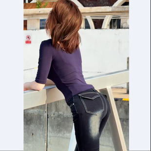 自然牛仔裤微喇裤常规款修身显瘦舒适日常百搭潮流女士牛仔长裤