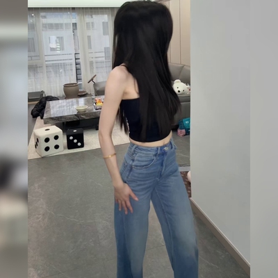 舒适高弹显瘦阔腿牛仔长裤女