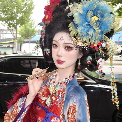 古装汉服唐风贵妃造型凤冠发簪流苏步摇宫廷发钗牡丹花头饰配饰