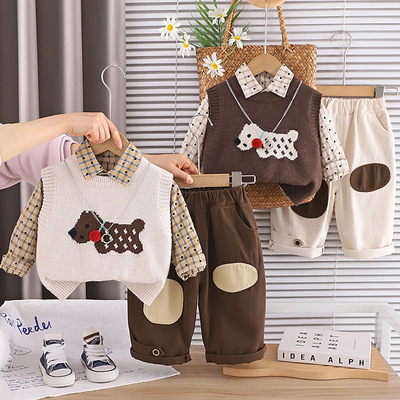 男童秋装毛衣套装2026新款帅气宝宝小童春秋款立体针织马甲