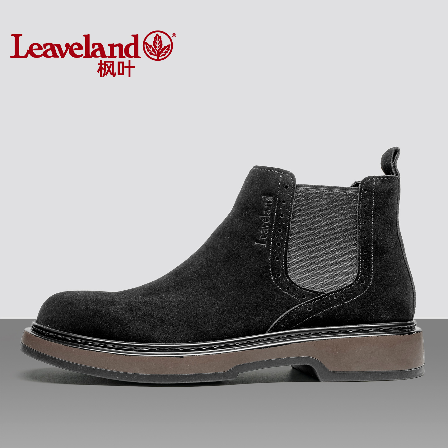枫叶真皮男靴复古切尔西靴