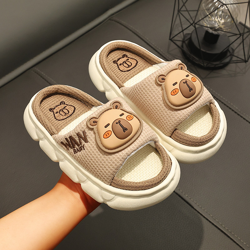 卡皮巴拉儿童亚麻拖鞋男女童四季室内防滑居家软底卡通宝宝棉拖鞋,童鞋/婴儿鞋/亲子鞋,儿童亚麻拖鞋,淘宝优惠券,粉丝福利购,淘宝优惠卷