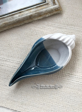 地中海风手绘釉下彩贝壳装饰摆件