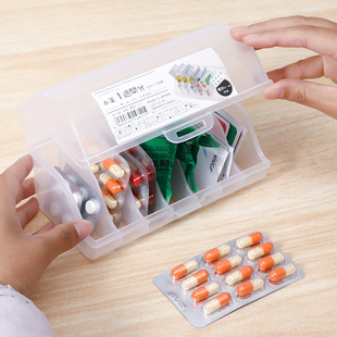 日本进口小药箱塑料7分格药品收纳盒家庭用创口贴应急药物整理盒
