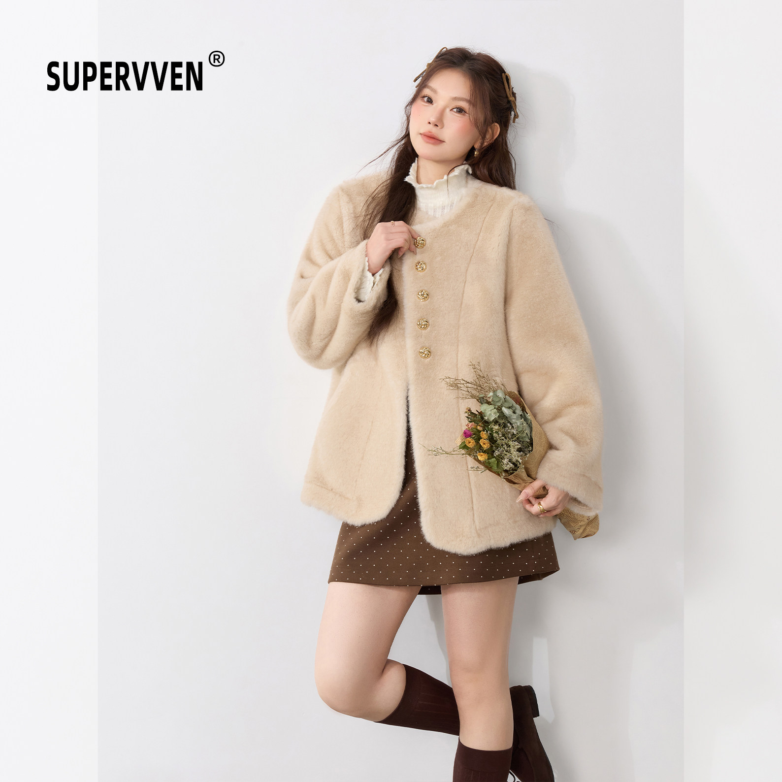 超级文 断云依水千金气质宽松显瘦保暖皮毛一体外套女微胖大码,女装/女士精品,短外套,淘宝优惠券,粉丝福利购,淘宝优惠卷