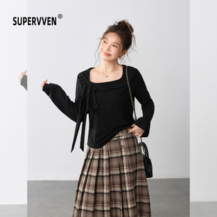 女微胖大码 超级文 别意与之天丝发热设计感解构蝴蝶结红色针织衫