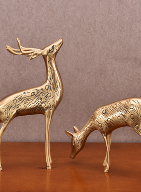 美式轻奢时尚纯铜摆件客厅创意鹿头纯铜饰品家居床头柜工艺品