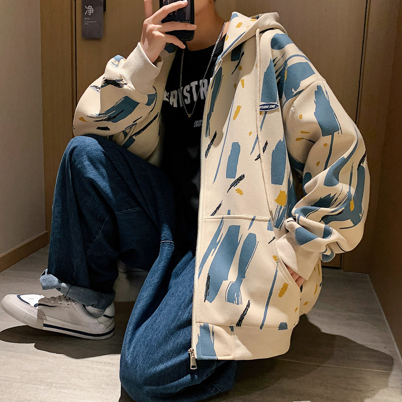 港风2021新款外套印11花外套宽松卫衣开衫JK232-P78控98图片
