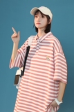 夏季新款百搭宽松条纹翻领T恤华夫格polo衫，男装T恤，电商A132（原电商B245）