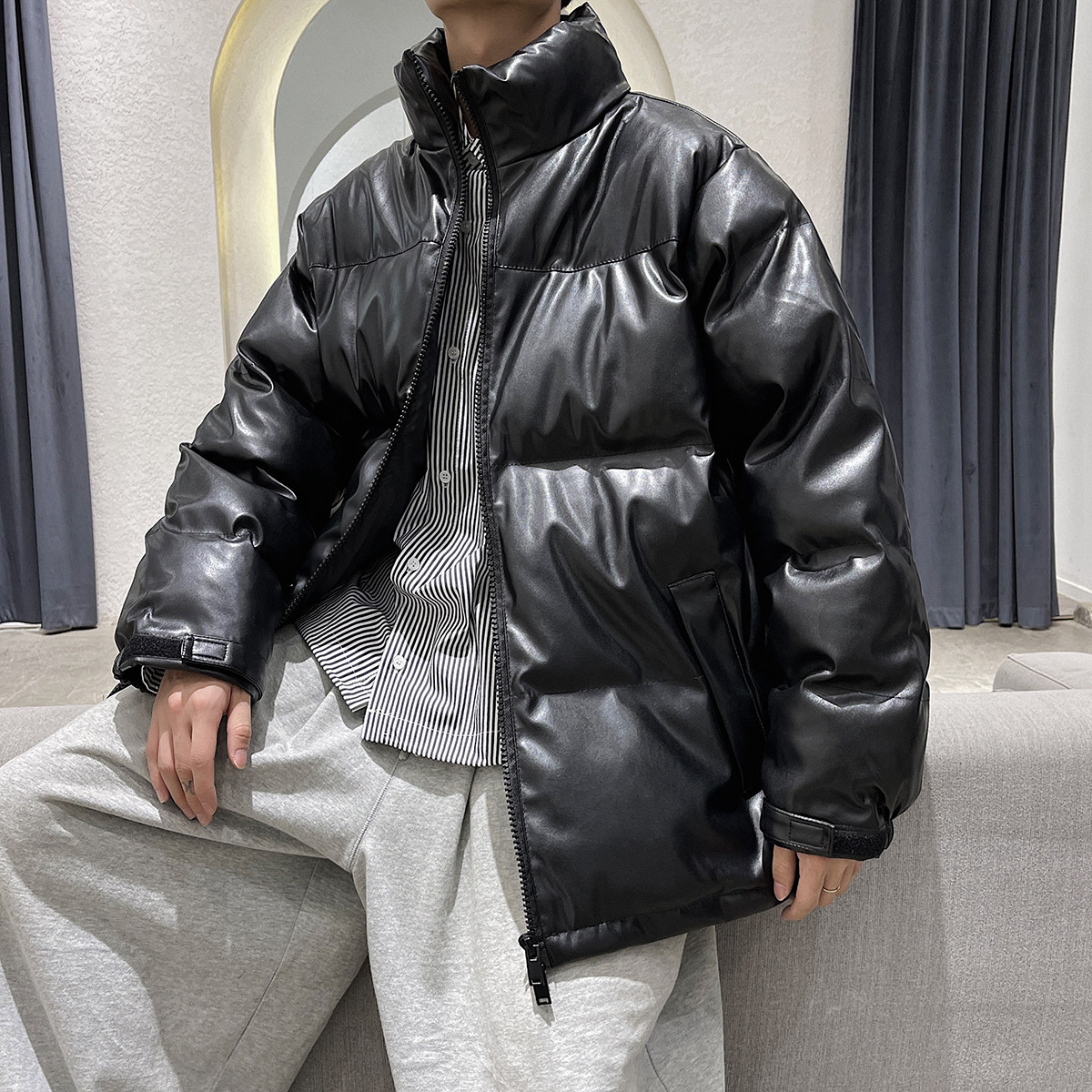 2021秋冬新款百搭皮棉衣宽松PU外套M711-P78控价108,男装棉衣,电商A132（原电商B245）