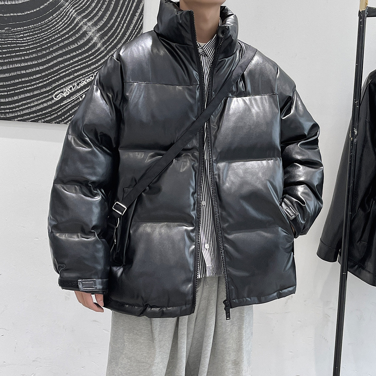 2021秋冬新款百搭皮棉衣宽松PU外套M711-P78控价108，男装棉衣，电商A132（原电商B245）