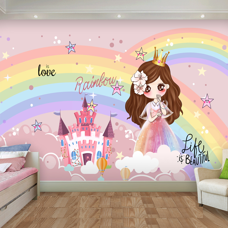 墙纸防潮壁纸女孩卧室背景墙装饰画卡通壁画公主粉色墙贴墙画贴画,家居饰品,软装墙贴,淘宝优惠券,粉丝福利购,淘宝优惠卷