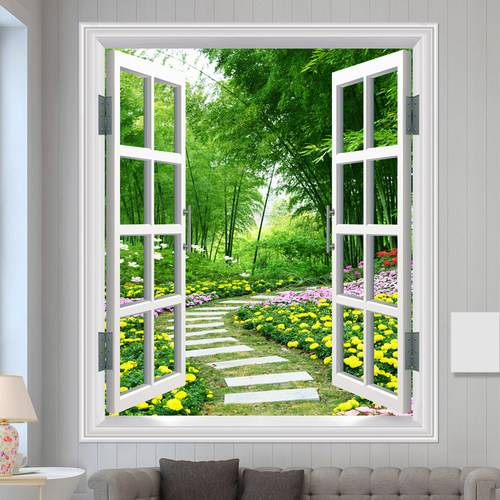 玻璃墙贴假窗户客厅装饰画自粘