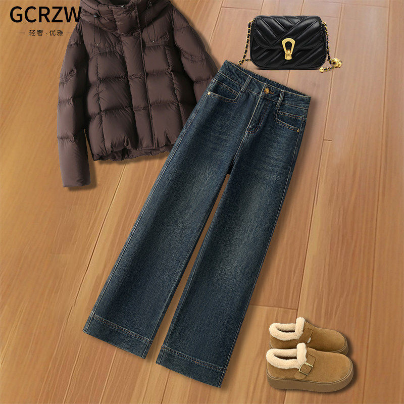 高端复古蓝牛仔裤女秋冬季2025超好看九分裤慵懒风加绒直筒阔腿裤,女装/女士精品,牛仔裤,淘宝优惠券,粉丝福利购,淘宝优惠卷