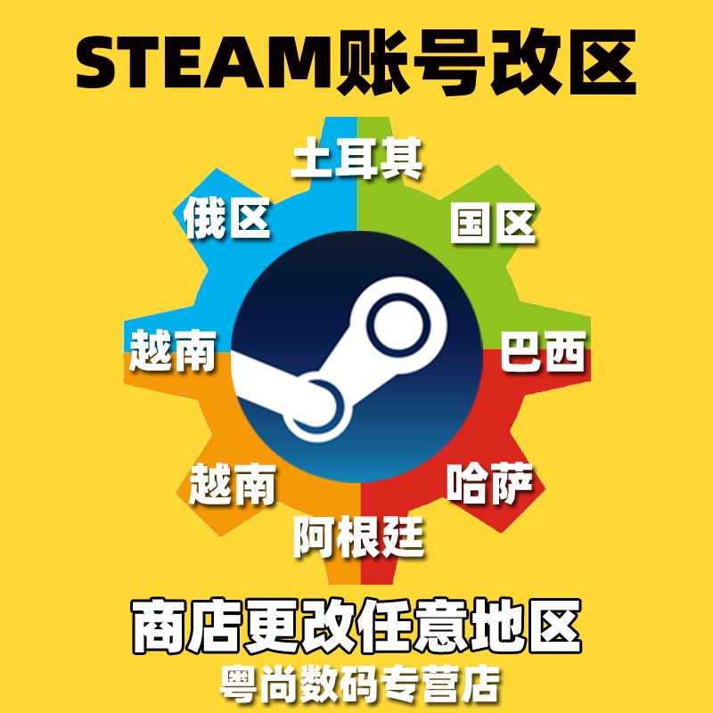 Steam商店货币地区区域转换换区改区任意区域国区美区南亚礼物俄区土耳其阿根廷外区跨区赠送小游戏安全快速 粤尚数码专营店