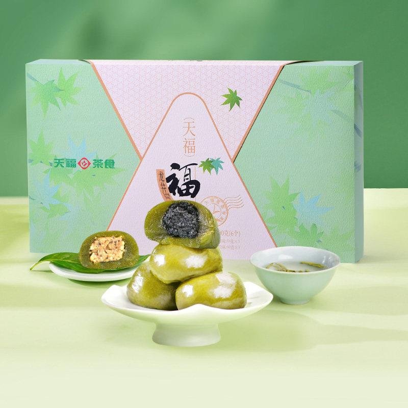 天福茗茶 茶食品 龙井青团子糯米糍 天福福团2口味麻薯零食300g