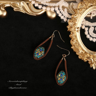 转运珠民族风绿松石耳环夹 汤圆和大帅中国风复古文艺藏式 丹安