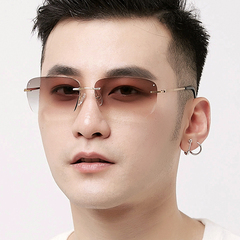 太阳镜无框遮阳墨镜多边形浅色切边镶钻树脂镜片男款司机驾驶2520