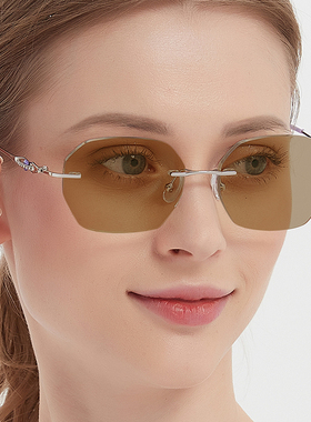 无框近视眼镜女变色太阳镜可配有度数素颜神器平光复古眼睛52055