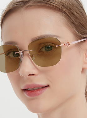 无框近视眼镜女变色太阳镜可配有度数素颜神器平光复古眼睛52058