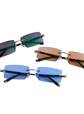 无框变色眼镜男防蓝光切边镶钻太阳镜墨镜近视平光防紫外线88025