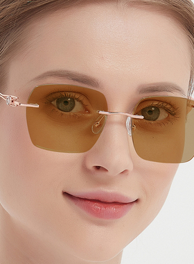 无框近视眼镜女变色太阳镜可配有度数素颜神器平光复古墨镜52009