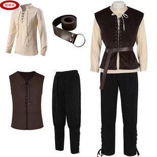 嗯喃呐新款春秋男士中世纪夹克哥特式维多利亚COS服马甲衬衫套装