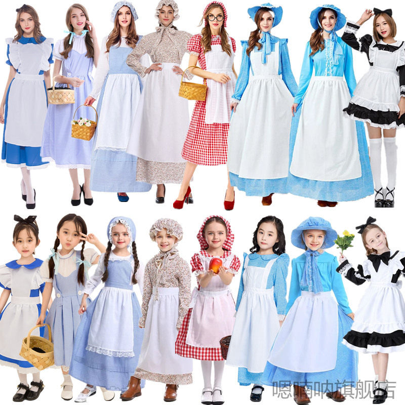 亲子装中世纪平民服装欧洲女仆厨娘服装田园风农场服英国农庄服饰