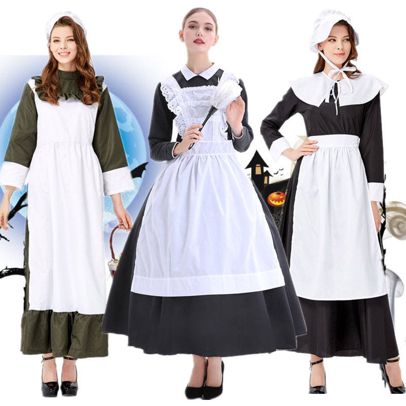 法式女仆装庄园农场裙欧式城堡黑白女仆服cos厨娘装欧洲女管家