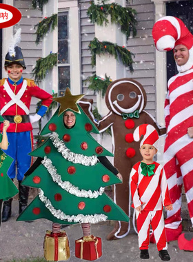 圣诞节圣诞树玩偶服cosplay服装舞台表演服饰红色条纹拐杖糖服装