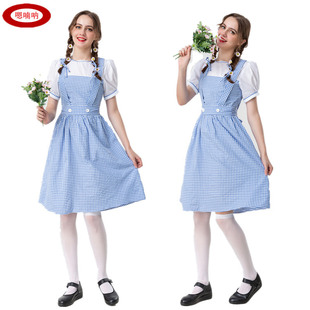 万圣节绿野仙踪舞台表演服成人舞台演出桃乐茜格子连衣裙啤酒服