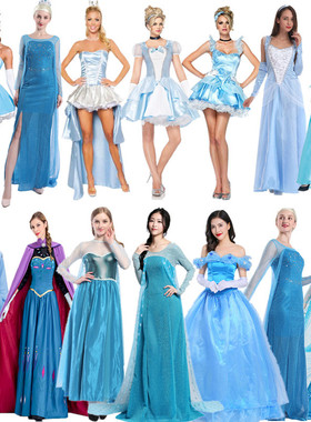 艾莎公主裙演出服冰雪奇缘爱莎连衣裙子成人elsa拖地万圣节礼服裙