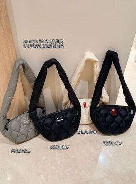 实拍～日单graniph TAION合作款线绗缝羽绒单肩斜挎包男女同款～