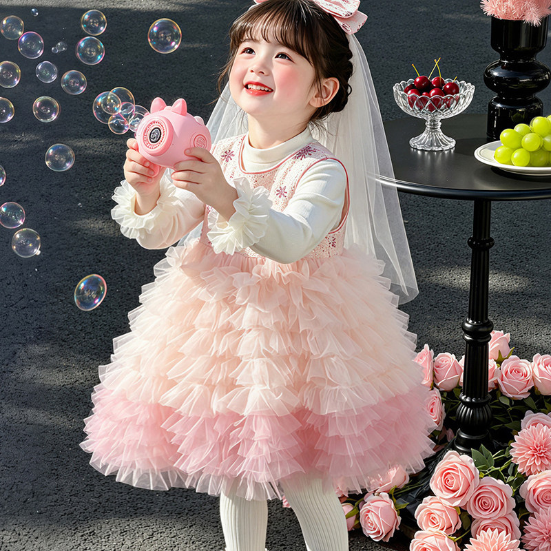 2026秋季新款女童蛋糕裙儿童公主裙两件套背心裙生日礼服裙连衣裙