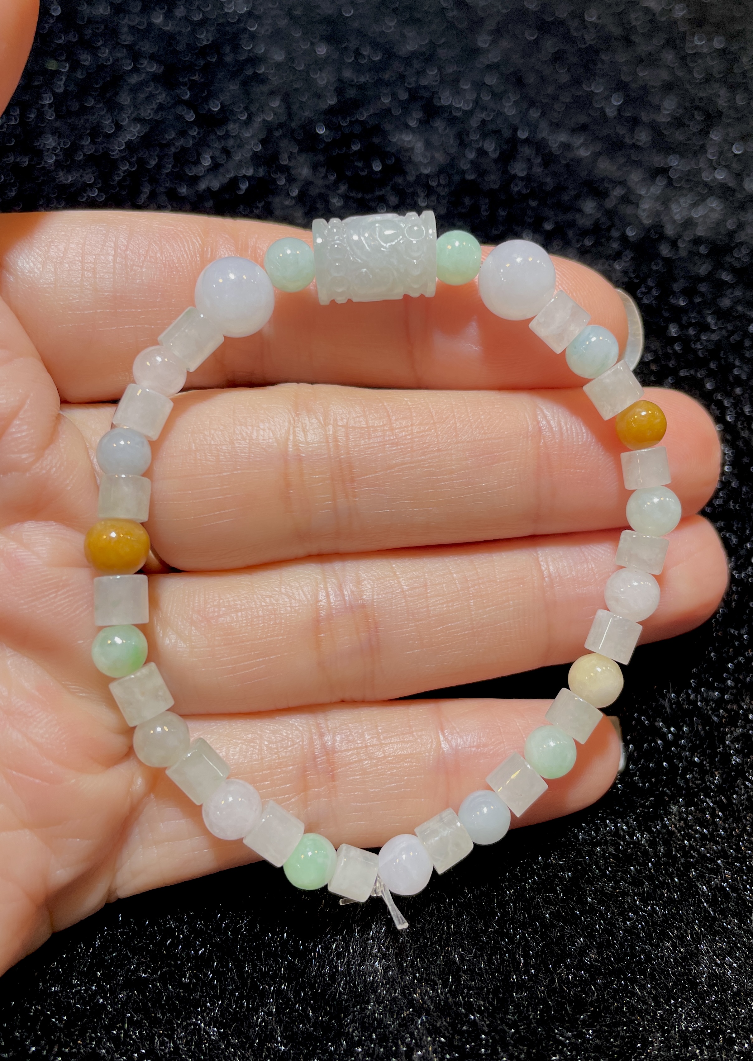 缅甸翡翠天然A货正品冰种飘绿多宝手串 路路通圆珠时尚百搭款大气