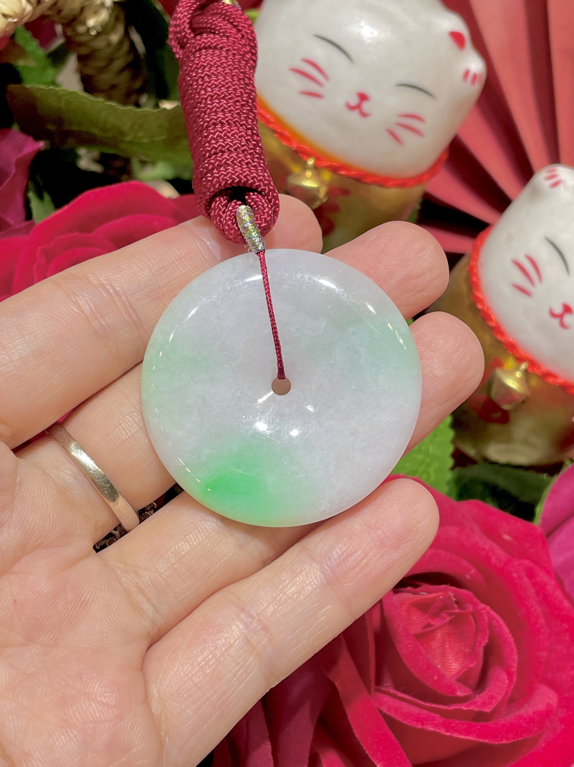 缅甸天然a货正品翡翠冰种飘绿平安扣怀古吊坠 可直接戴男女款大气