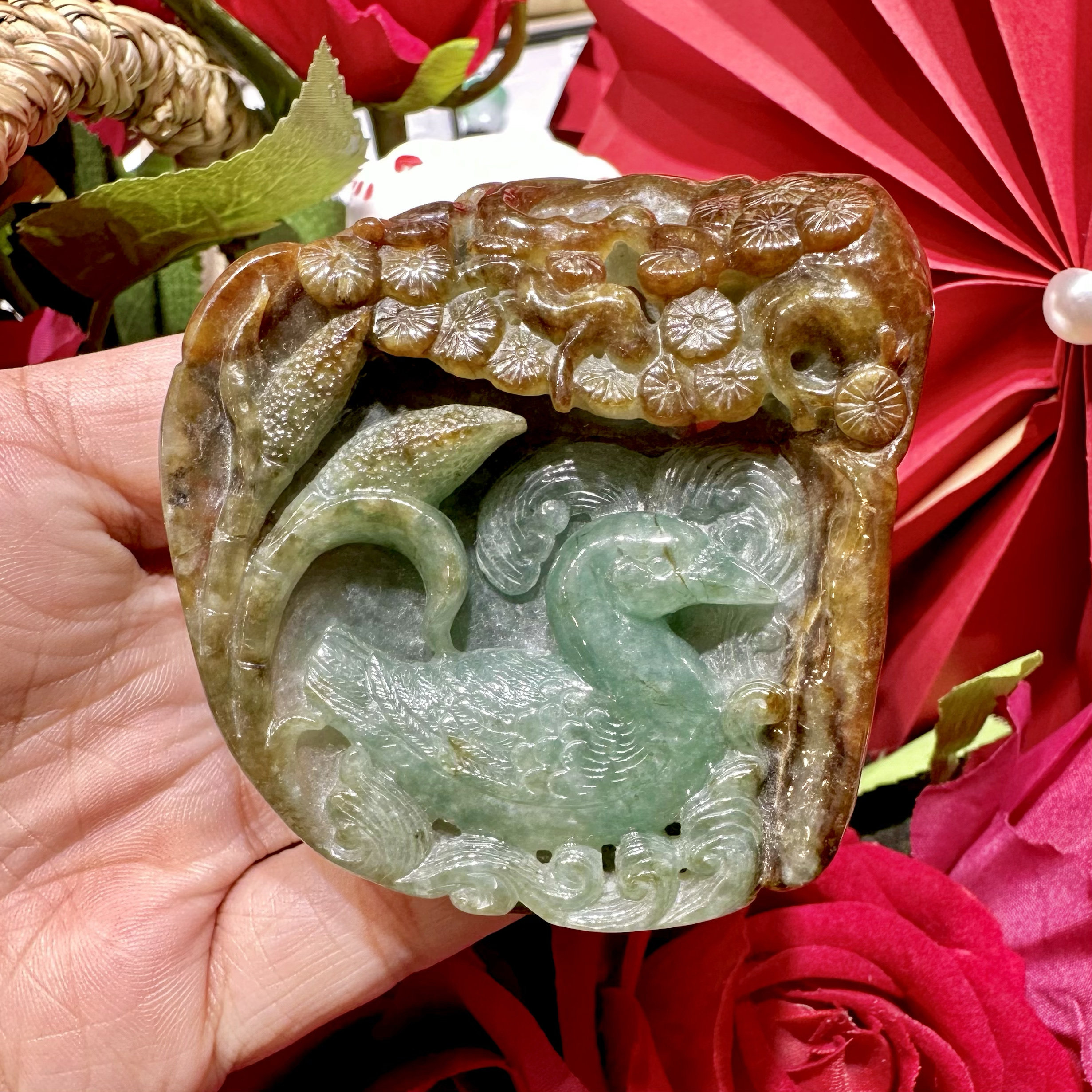 缅甸翡翠A货正品 冰种水润红翡安居乐业手把件小摆件茶几时尚百搭