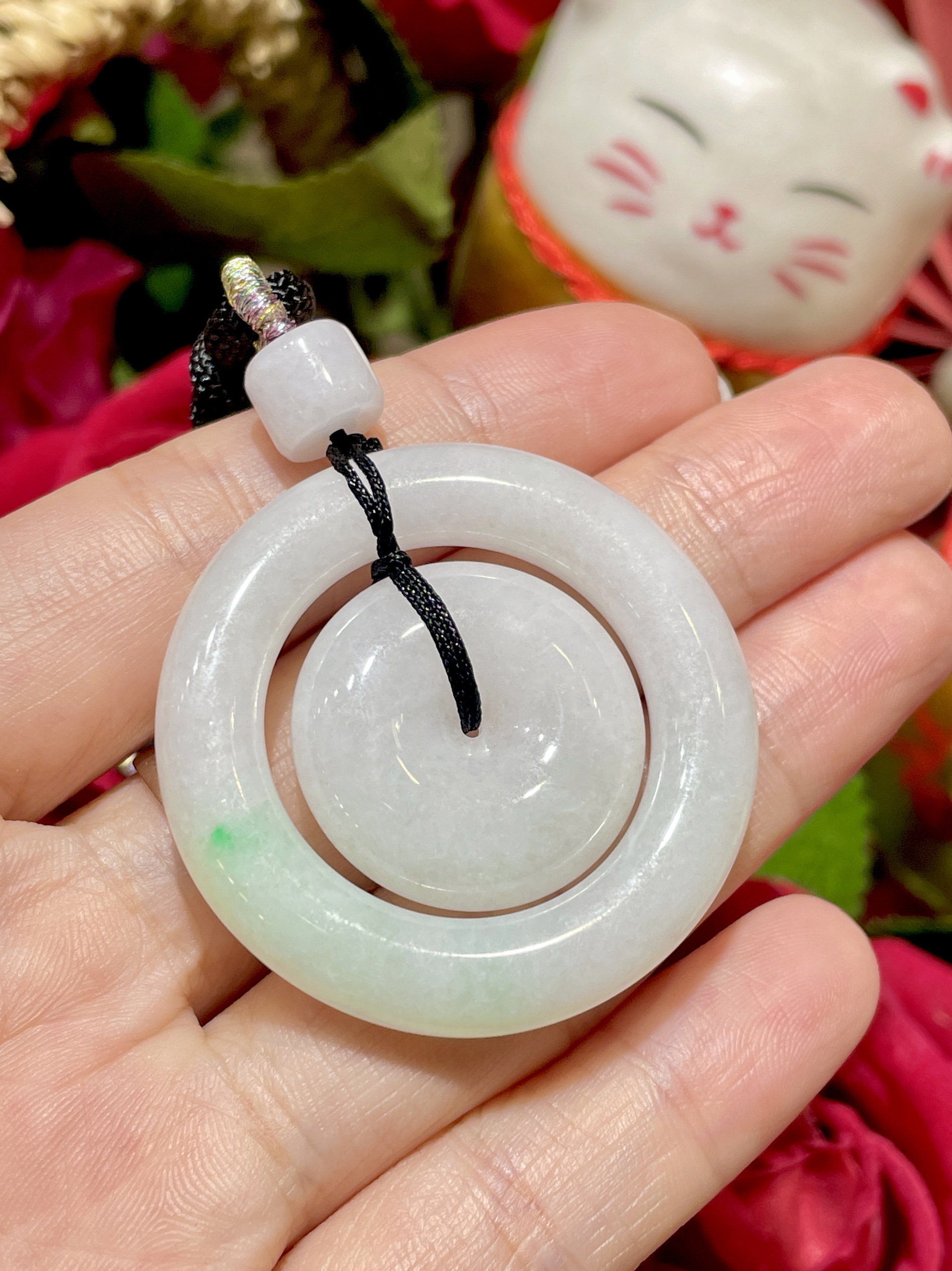 缅甸翡翠A货正品 冰种阳绿色平安子母扣吊坠 上身时尚百搭款新颖