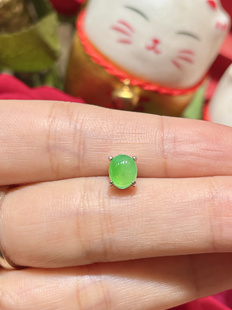 缅甸翡翠A货正品 冰种阳绿蛋面耳钉 S925银镶嵌男女士可佩戴单个