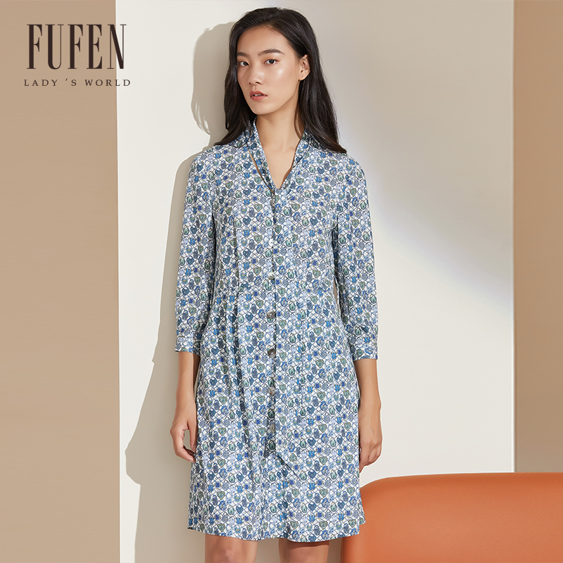 福芬新款连衣裙v领百搭FUFEN